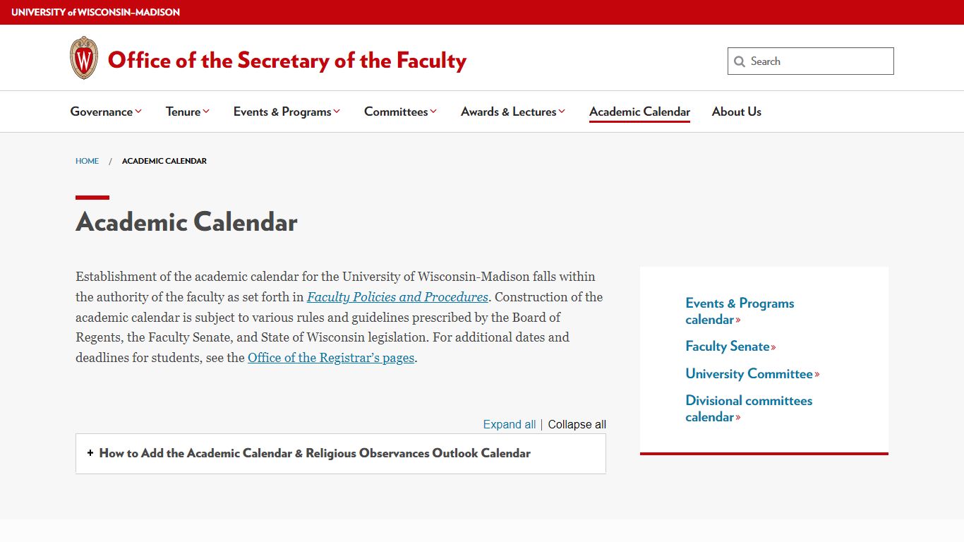 Academic Calendar – Office of the Secretary of the Faculty – UW–Madison