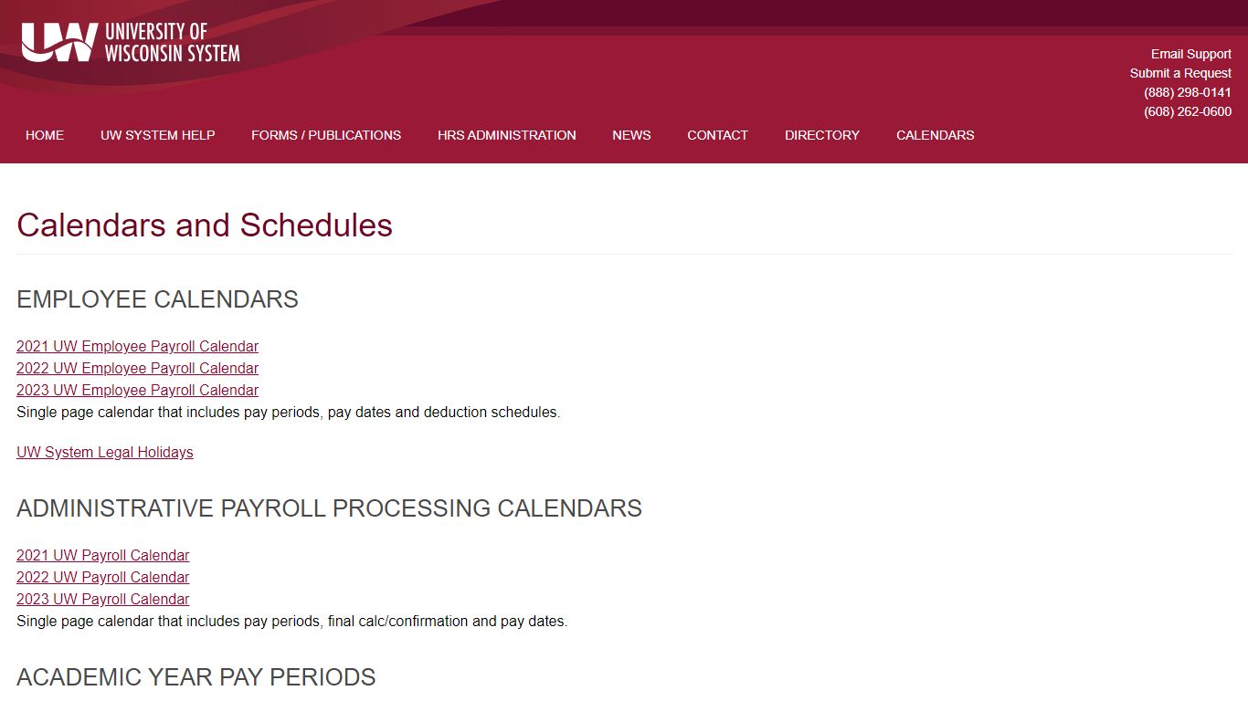 Calendars and Schedules - University of Wisconsin System