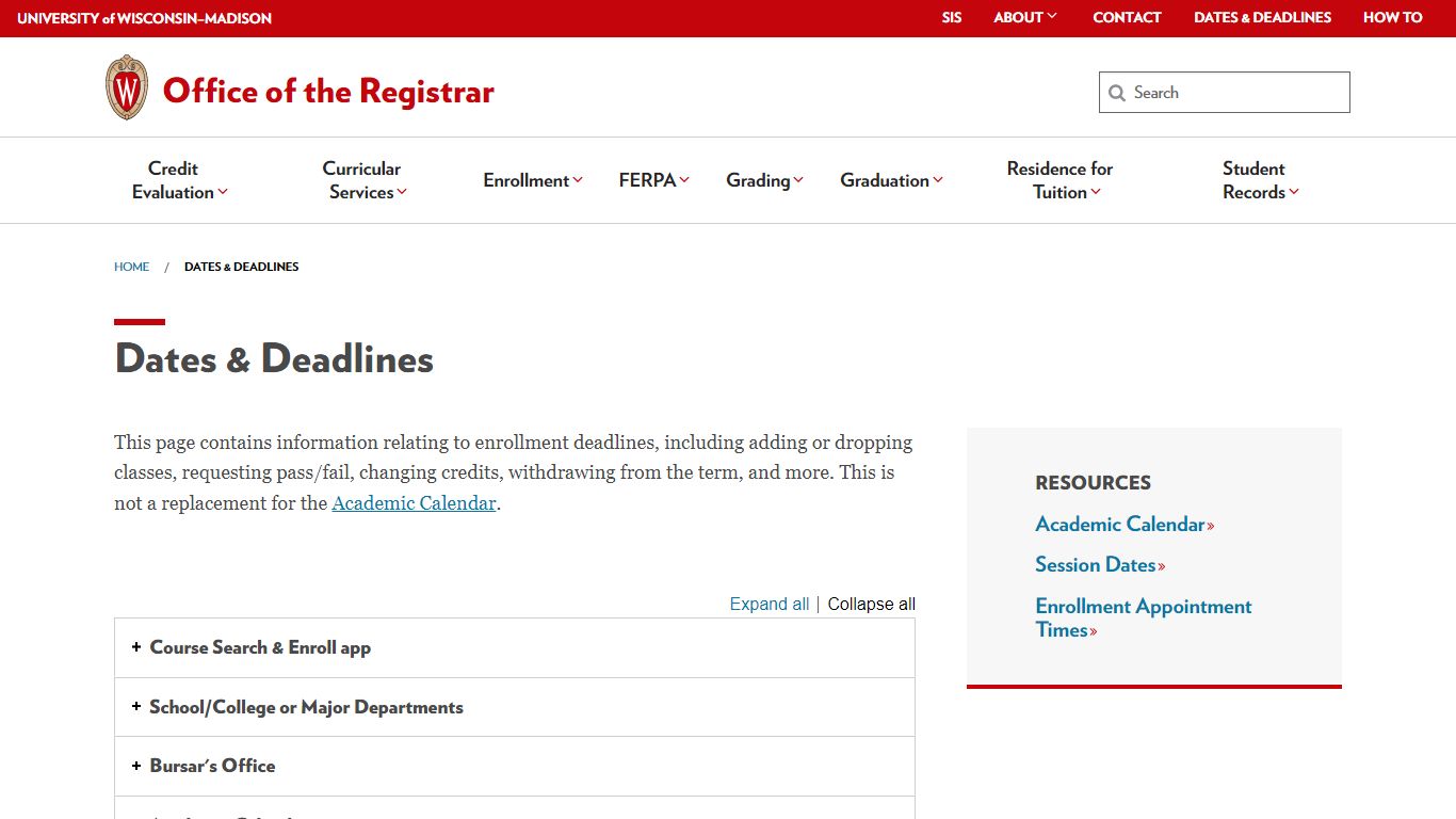 Dates & Deadlines – Office of the Registrar – UW–Madison